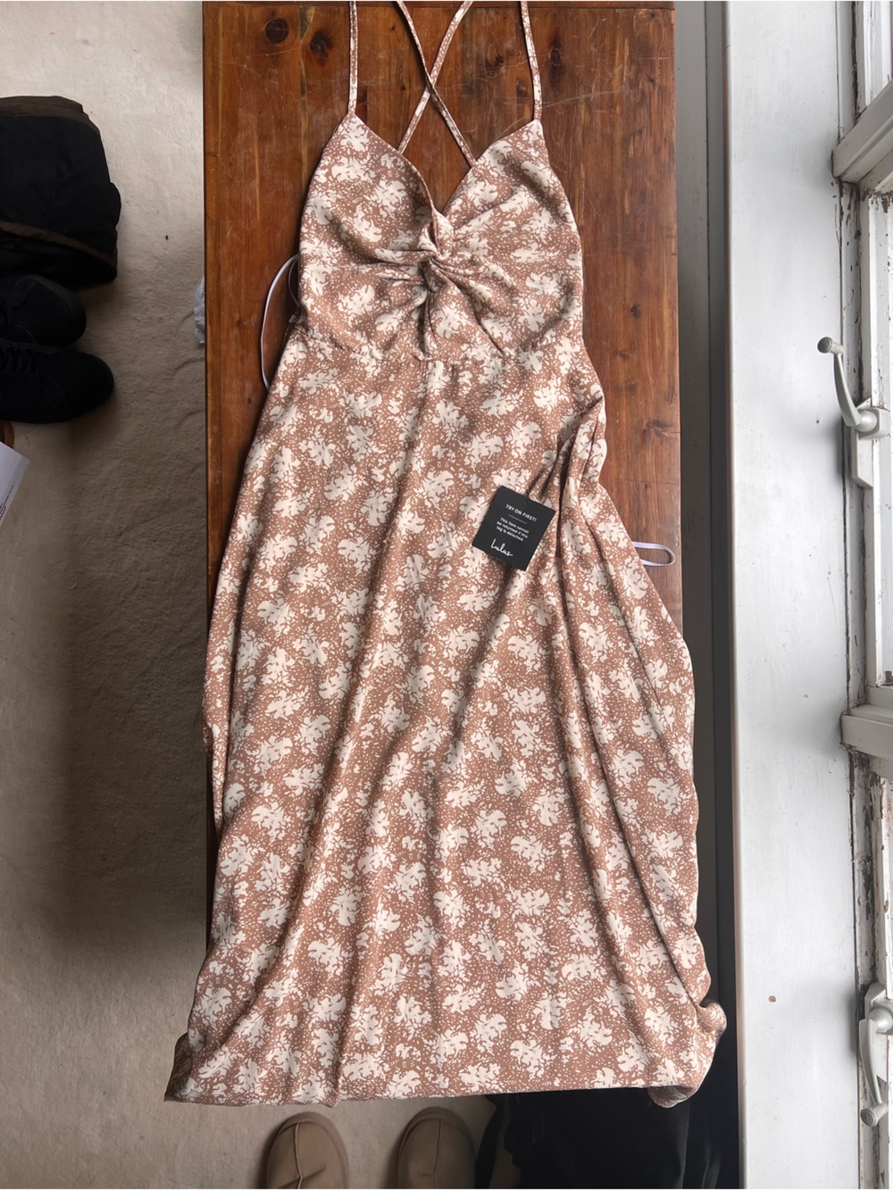 Lulus Tie-Back Floral Slip Dress in Dusty Rose and Cream